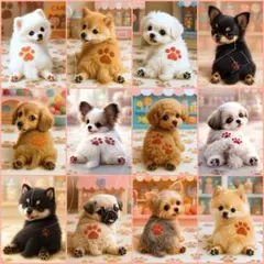 新柄‼️犬柄　12枚パネル生地　寝そべりわんこ