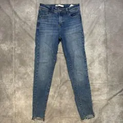 ZARA スキニーデニム ダークブルー フリンジ裾