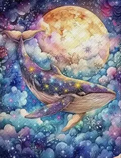 ダイアモンドアートキット クジラと夜空の月 30×40