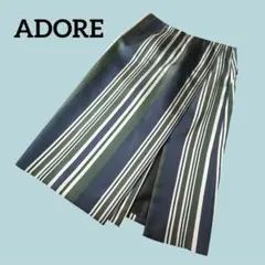 値下げ★美品★アドーア★ひざ丈スカート　巻きスカート風　ストライプ　日本製