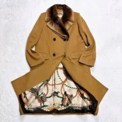 Herno ヘルノ キャメル ロングコート ファー付き 裏地 シルク