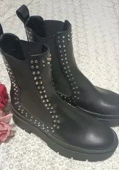Y2KフェアリーグランジZARAスタッズ付き黒サイドゴアブーツ