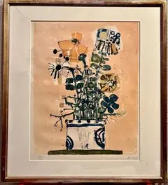 ☆アイズピリ☆「ベージュ背景のバラの花束」リトグラフ 大判新品額