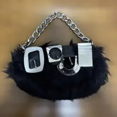 黒 ファー ハンドバッグ チェーンy2k