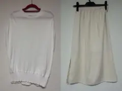 Adam et Ropé ホワイトサマーニットとベージュスカート　2点セット