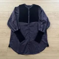 【美品】JEANASIS 7Gバンドカラーニットドッキングシャツチュニック長袖