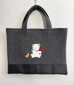 アップリケ　ヌビバッグ　グレー×ファミリアチェックブルー アップリケ ヌビバッグ グレー×ファミリアチェックブルー