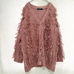 美品✦CHIP CLIP フリンジニットカーディガン L ピンク ゆったり大