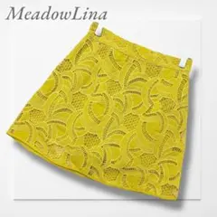 【タグ付き未使用品】総レースキュロットスカート(M)黄色 ミニ 華やか ゴルフ