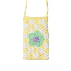 【ハンドメイド】かぎ針編み　スマホショルダー　チェック柄