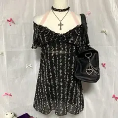 y2k フェアリーグランジ 姫ギャル ダークコア ゴスロリ 花柄シアーチュニックのサムネイル