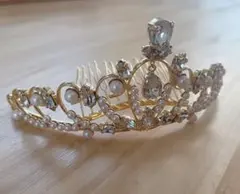 ティアラ パール ビジュー ゴールド コーム付き 結婚式 発表会 ヘッドドレス