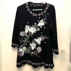 ☆Chitose様用 レディース　チュニック　花柄　黒　立体刺繍　キクチ