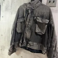 ZARA フード付きグレー デニムジャケット XL