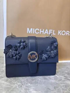 【新品未使用】MICHEAL KORSフローラル ショルダーバッグ ネイビー