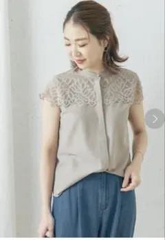 URBAN RESEARCH ROSSO ウォッシャブルヨークレースブラウス