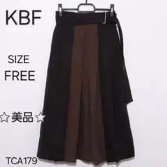 KBF ケービーエフ スカート ロング丈 無地 チェック切替デザイン ベルト付き