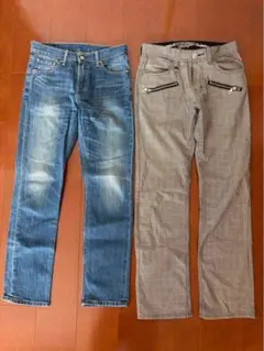 デニムとチェック柄パンツセット 30