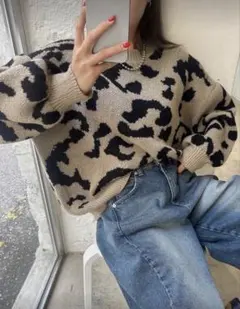 レオパード柄オーバーサイズニットセーター