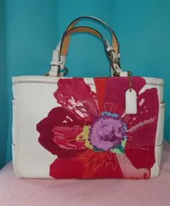 希少★美品★COACH 　コーチ　レザー　トートバッグ　ポピー柄　花