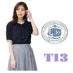 大きいサイズT13J.PRESSプレーティングジャージーバンドカラーカットソー