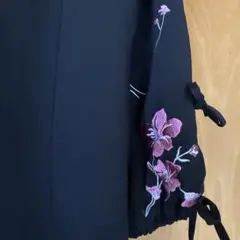 ミッシュマッシュワンピース 花柄刺繍袖リボンワンピース ブラック
