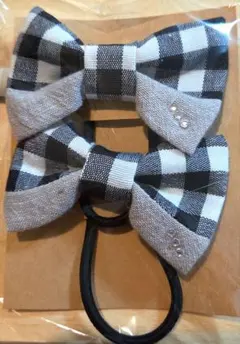 ハンドメイド チェック柄リボンヘアゴム 2個セット no.57