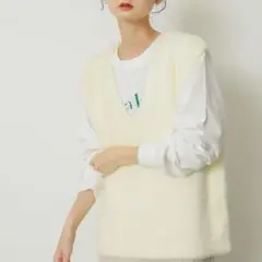 SENSE OF PLACE シャギーニットベスト　グレー ファー ノースリーブ