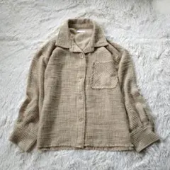 LOWRYS FARM ツイードジャケット 羽織り アイボリー レトロ シンプルのサムネイル