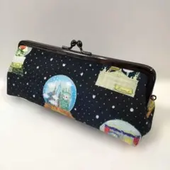 がま口ポーチ　ペンケース　ユキエモン生地　メモリードーム　ハンドメイド