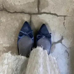 【新品】BASEMENT online ベロアリボンパンプス23.0 ブルー