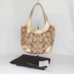 袋付き！《COACH》シグネチャー ハンドバッグ ゴールド レザー コーチ