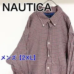 YX94【US輸入】NAUTICA　長袖シャツ【2XL】赤色ネイビー他チェック柄