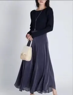 美品　セルフォード リブニット ドッキングワンピース ロングドレスネイビー 38