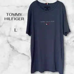 トミーヒルフィガー　ブルー半袖Tシャツ　胸元にシミ有　Lのサムネイル