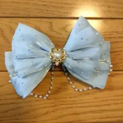 水色 パール付きリボンヘアピン
