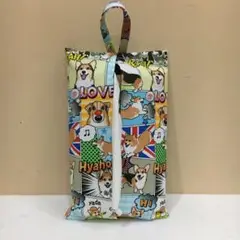 コーギーちゃんアメコミ柄　BOXティッシュカバー(吊り下げタイプ)
