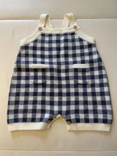 petit-main チェック柄ニットロンパース 80