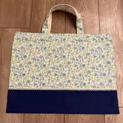 ハンドメイド　レッスンバッグ　サブバッグ　花柄　ブルー　洗い替え