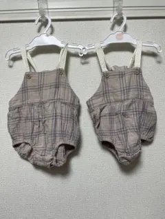 バースデイ　tete a tete チェックサロペット　70 双子コーデ