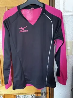 Mizuno 長袖 Vネックシャツ 黒/ピンク☆