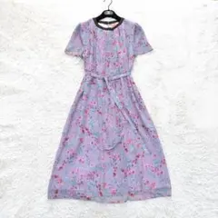 美品 SunaUnaスーナウーナ 花柄シフォンワンピース ラベンダー 38のサムネイル