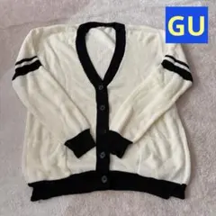 【GU】 バイカラー Vネック 長袖 カーディガン 白×黒 Mサイズ