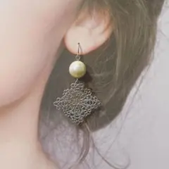 #46 ピアス　シルバー　パールピアス　スクエアピアス　大ぶりイヤリング