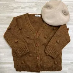 ブラウン カーディガン ベビー キッズ ベレー帽付