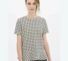ZARA WOMAN チェック柄 ペプラムトップス 半袖 XSのサムネイル