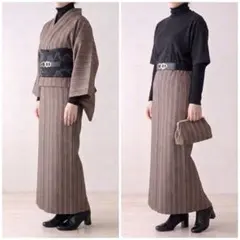和洋折衷コーデ　紬風　ウール着物　リメイク　ツーピース仕立て　M〜L