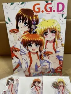 c105 卵屋　魔法少女リリカルなのは　アクリルスタンド　３種セット＋配布本