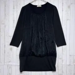 BON SANS 光澤 長袖 剪裁上衣 束腰外衣 黑色 異材質拼接 M