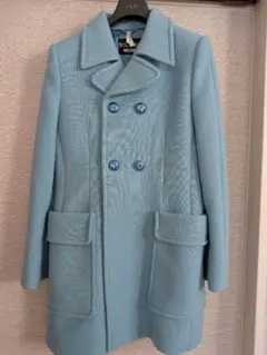 水色 ダブルブレスト ロングコート